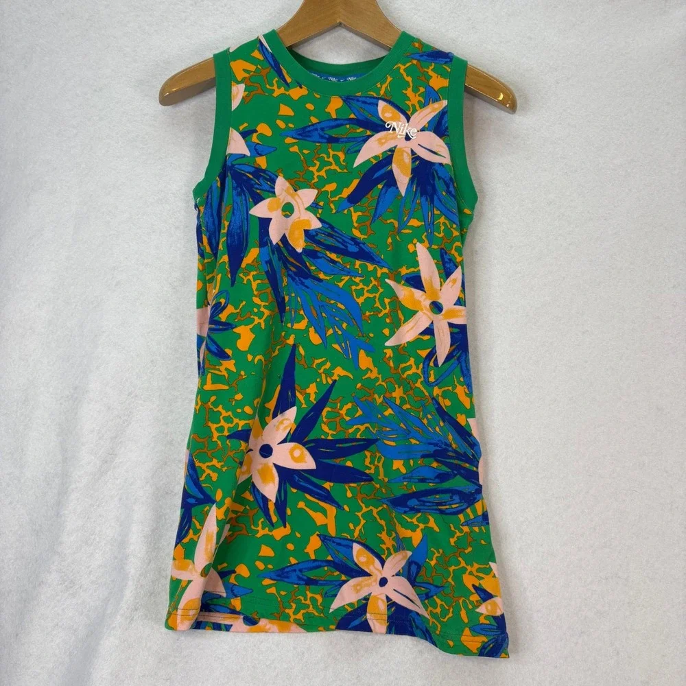 Nike Girls Size XL Green Floral Sleeveless Tank Dress Sporty Play Casual - Picture 2 of 6